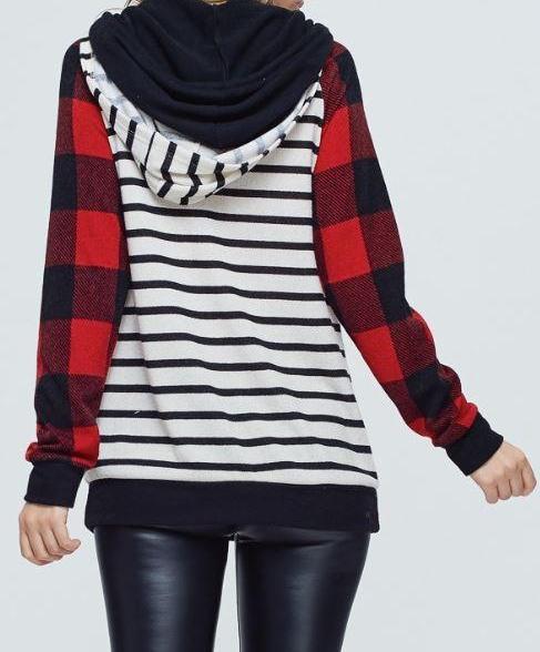 Hoodie With Plaid Sleeves - gkbrandclothing